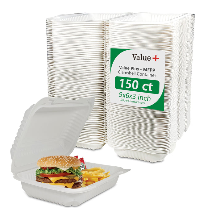 Eco-Craze - MFPP Clamshell Container - 9x6x2.6 - Double Lock - Vented - White