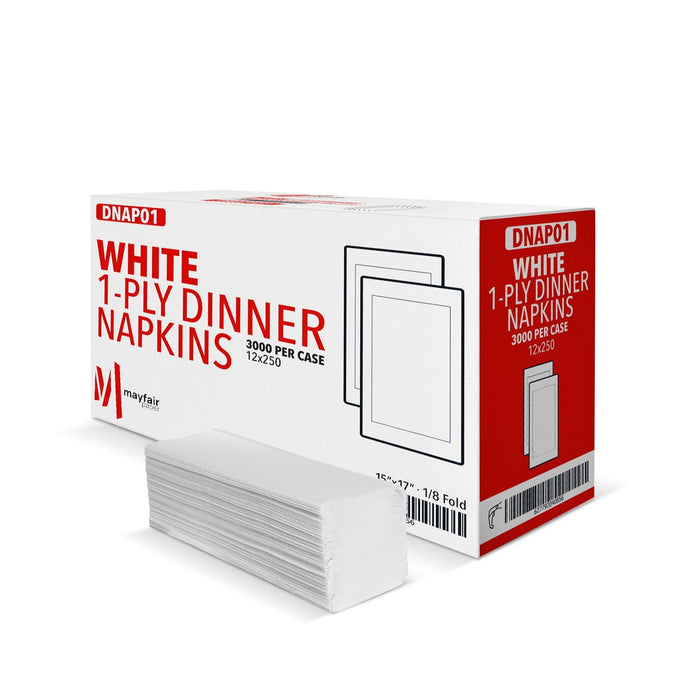 Mayfair - 1 Ply Dinner Napkins 1/8 Fold - White - DNAP01