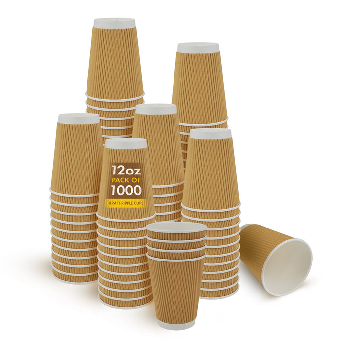 Morning Dew - 12 oz Tall Hot Paper Cup - Ripple - Kraft - RC-H12TK