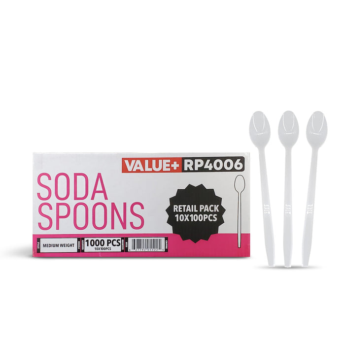 Value+ - Plastic - Soda Spoon - White - RP4006 - 8'' Approx.