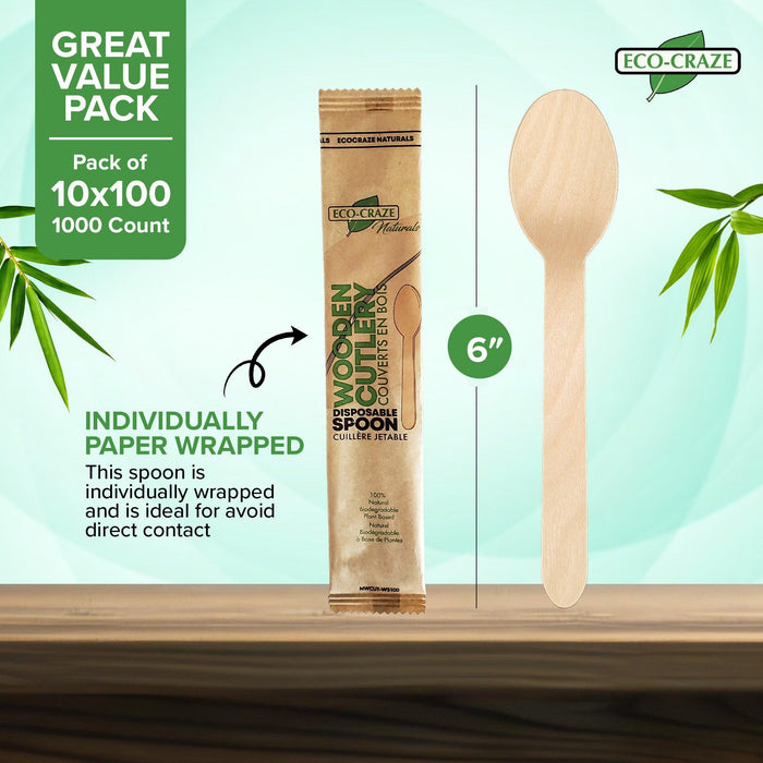 Eco-Craze - Wooden Spoon- Individually Paper Wrapped