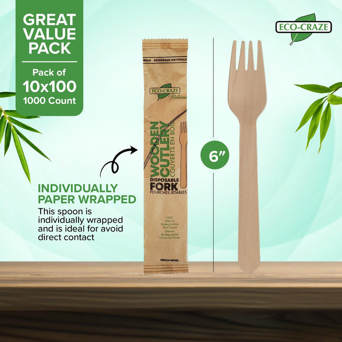 Eco-Craze - Wooden Fork - Individually Paper Wrapped