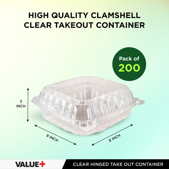 Value+ - Dual Lock - 8in Shallow Medium Clear Hinged Containers - CV881S