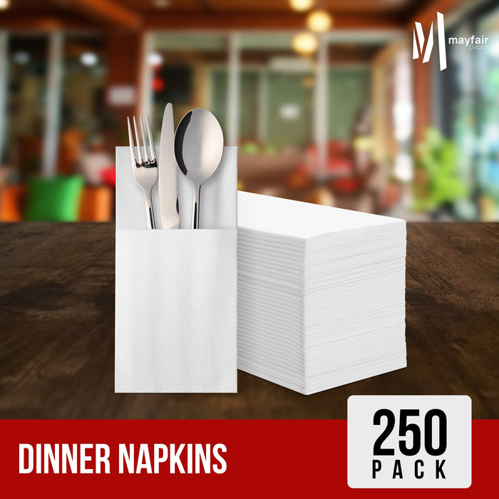 Mayfair - 1 Ply Dinner Napkins 1/8 Fold - White - DNAP01