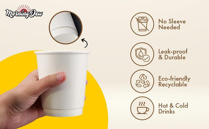 Morning Dew - 12oz Hot Paper Cup - Double Wall - White - D-H12W