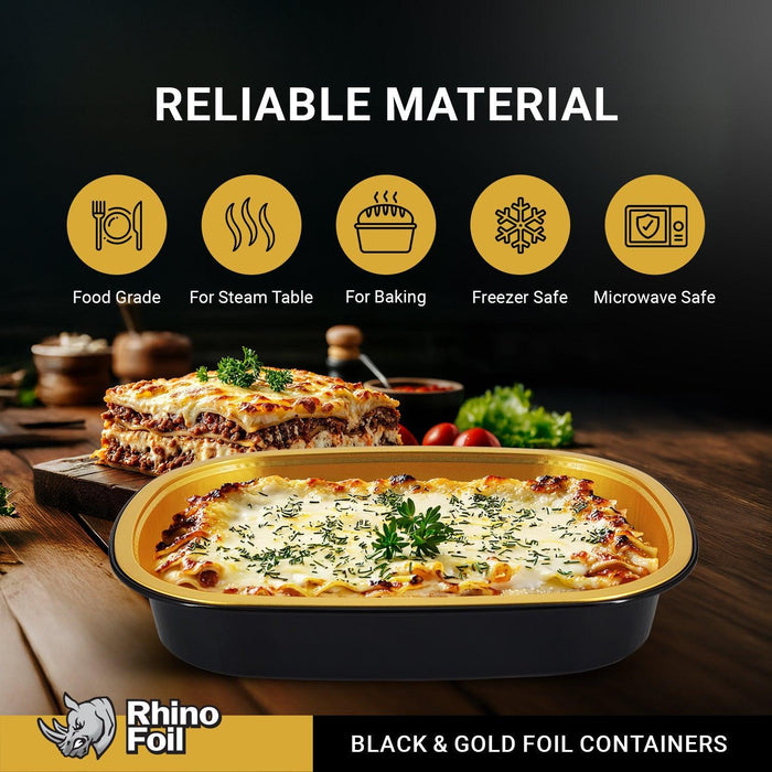 Rhino-Foil - Small (26oz) Black & Gold Foil Cont. w/ Clear Dome Lid