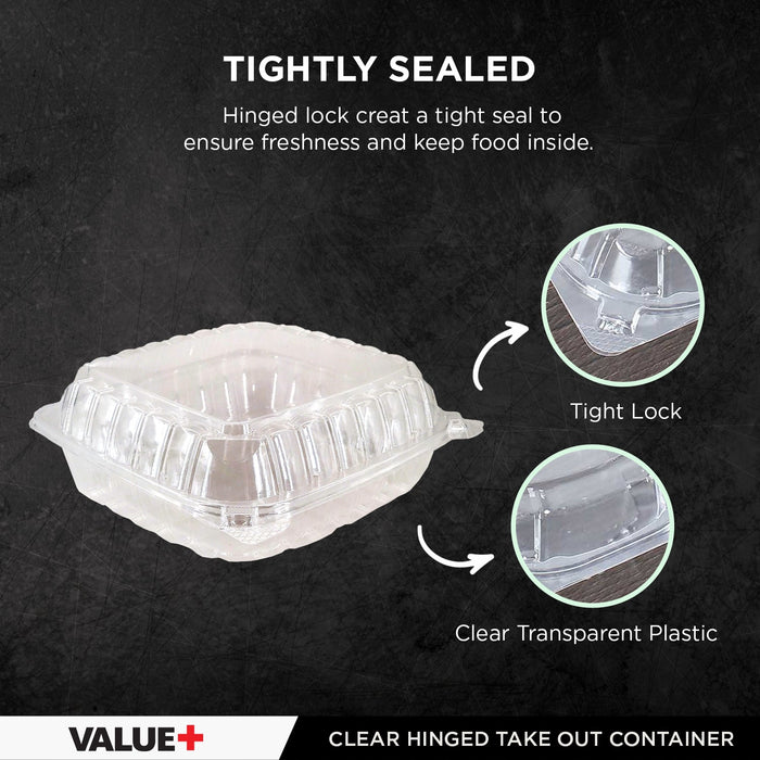 Value+ - Dual Lock - 8 in Medium Clear Hinged Containers - 3 Comp - CV883