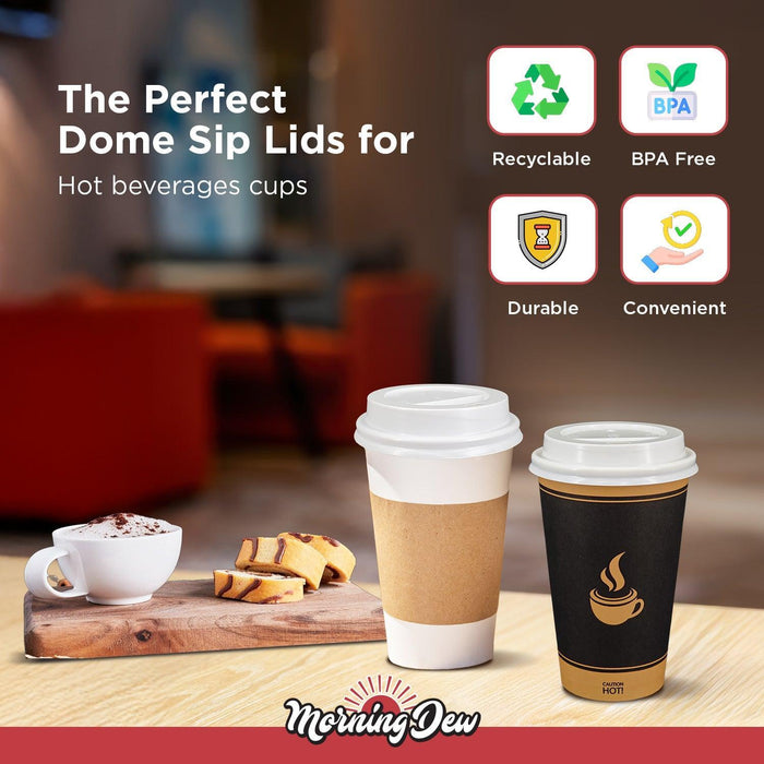 Morning Dew - Dome Sip Lid for 8 oz Tall Hot Paper Cups - White - 8DL-W