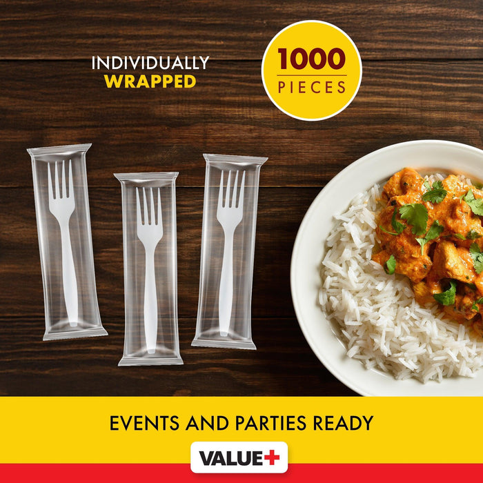 Value+ - Plastic Forks Heavy - White - Ind. Wrapped - WP2001