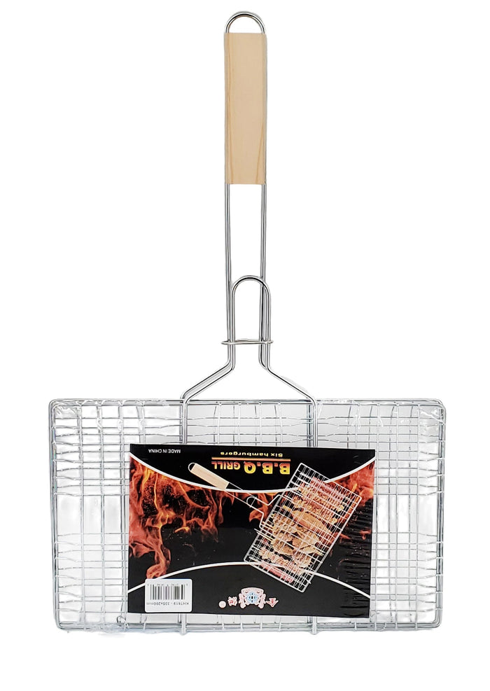 BBQ Grill Basket - 335x200mm Wood Handle