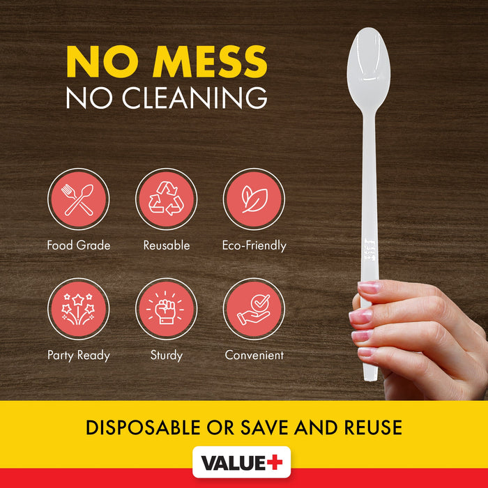 Value+ - Plastic - Soda Spoon - White - RP4006 - 8'' Approx.