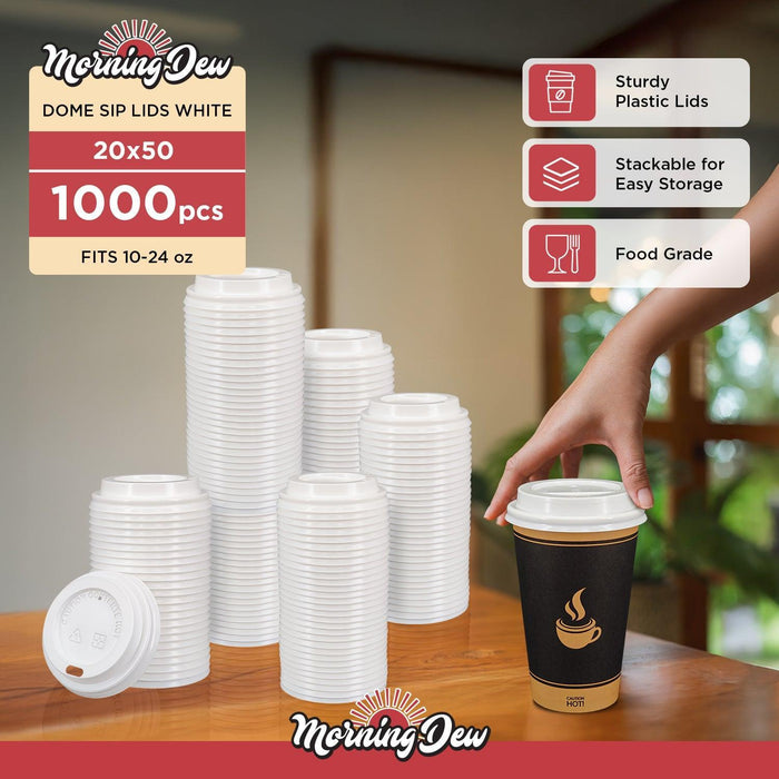 Morning Dew - Dome Sip Lid for 10-24 oz Hot Paper Cups - White - 10DL-W
