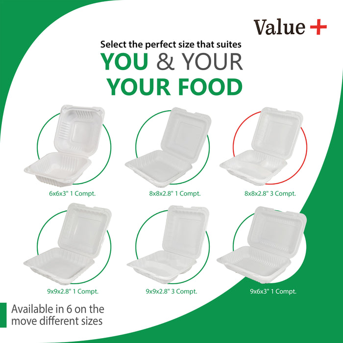 Eco-Craze MFPP Clamshell Container 8x8x2.6