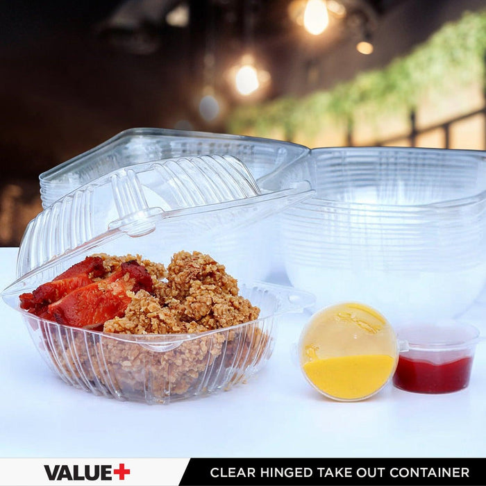 Value+ - Dual Lock - 8in Shallow Medium Clear Hinged Containers - CV881S