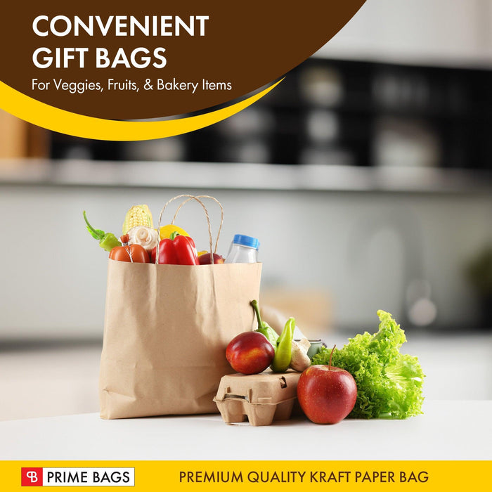 Delta Prime Bags Self-Adhesive Paper Bags with Twisted Handles - 13x7x13, 250 Pack, Kraft
