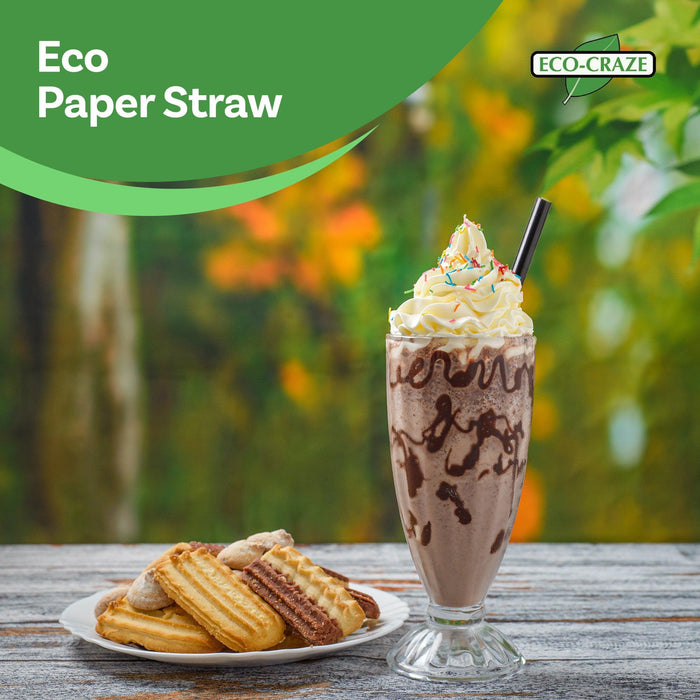 Eco-Craze Paper Straws - Black, 6mmx10