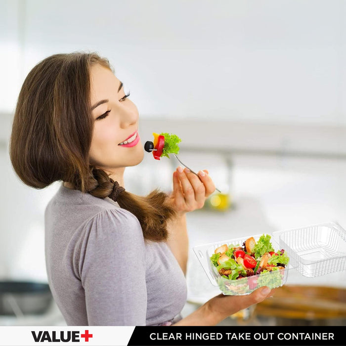 Value+ - Dual Lock - 8in Shallow Medium Clear Hinged Containers - CV881S