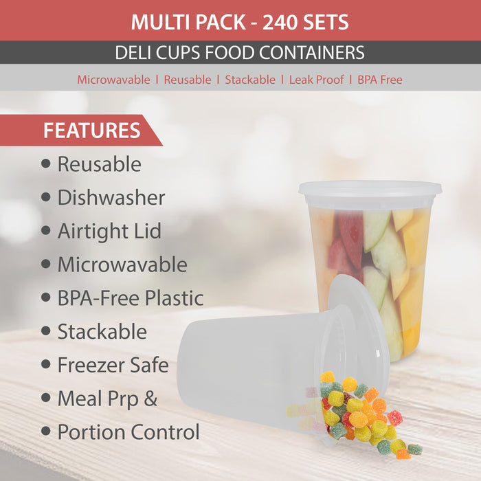 Value+ Translucent Plastic Deli Containers with Lids - 32oz