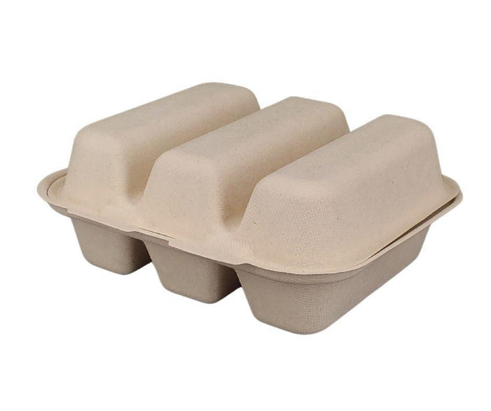 Eco-Craze - Taco - Bagasse Hinged Container - 3 COMPARTMENT