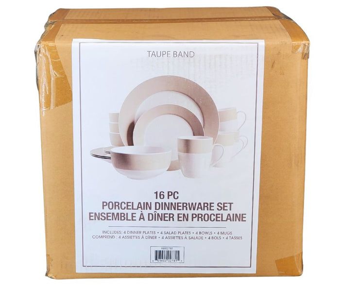 S&CO - Dinnerware Set - Taupe Band (16 PCS)