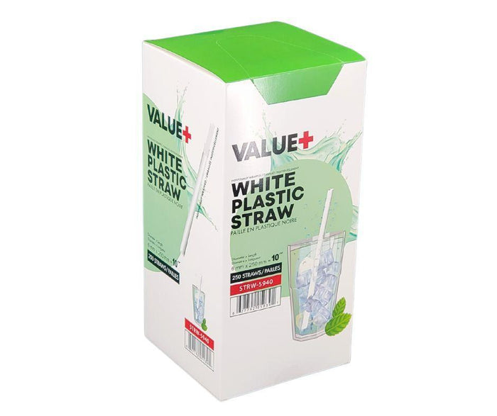 Value+ - 10'' Ind. Wrapped Milkshake Straws – White – Plastic - 6 mm
