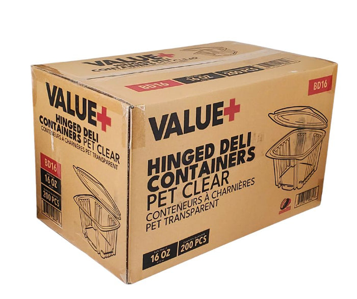 Value+ - 16oz Clear Hinged Deli Container - PET - BD16