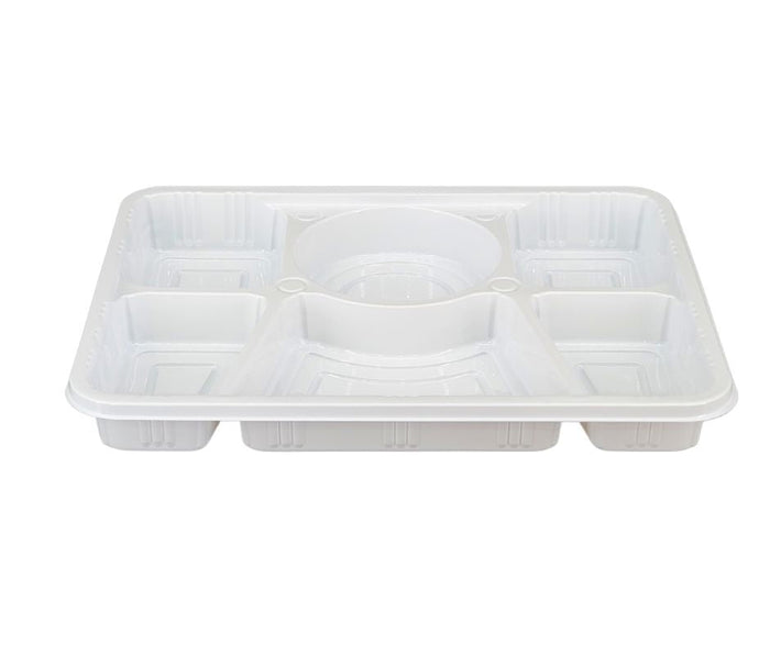 CLR - Plastic Tray (Thali) - 6 Compartment - White 20 pk