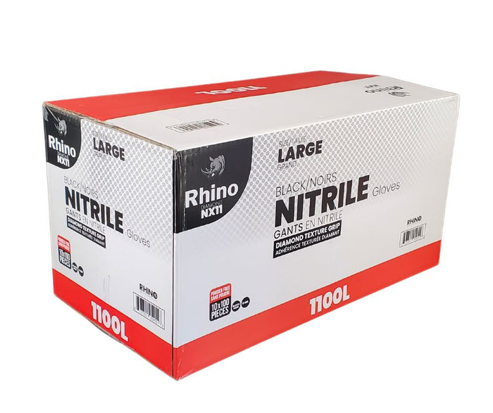 Rhino - NX11 - Black Nitrile Gloves - Diamond - 6mil - Large - 1100L