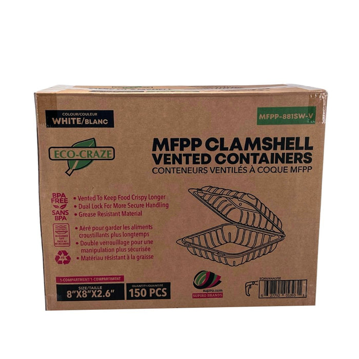 Eco-Craze MFPP Clamshell Container 8x8x2.6