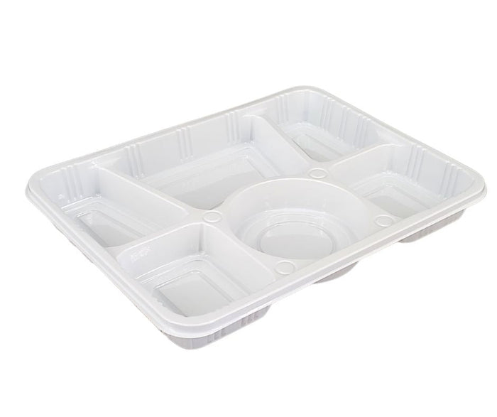 SO - Plastic Tray (Thali) - 6 Compartment - White