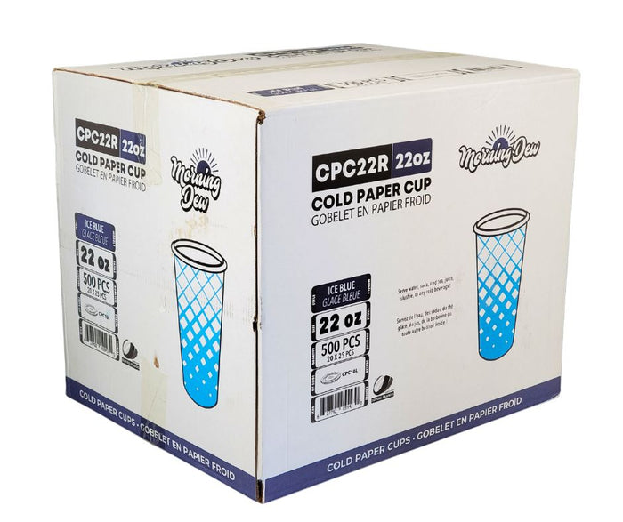 Morning Dew - 22oz Cold Paper Cups - Ice Blue Print - CPC22R