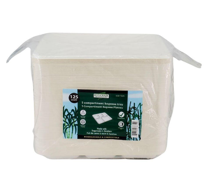 Eco-Craze - Bagasse - 5 Compartment Plate