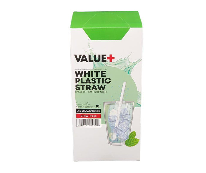 Value+ - 10'' Ind. Wrapped Milkshake Straws – White – Plastic - 6 mm