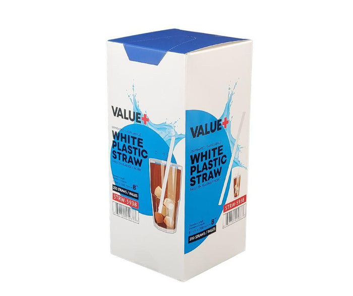 Value+ - 8'' Milkshake Straws – White - Plastic - 6 mm