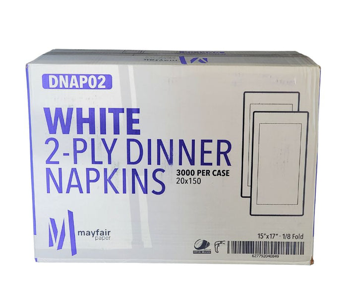 Mayfair - 2 Ply Dinner Napkins 1/8 Fold - White DNAP02