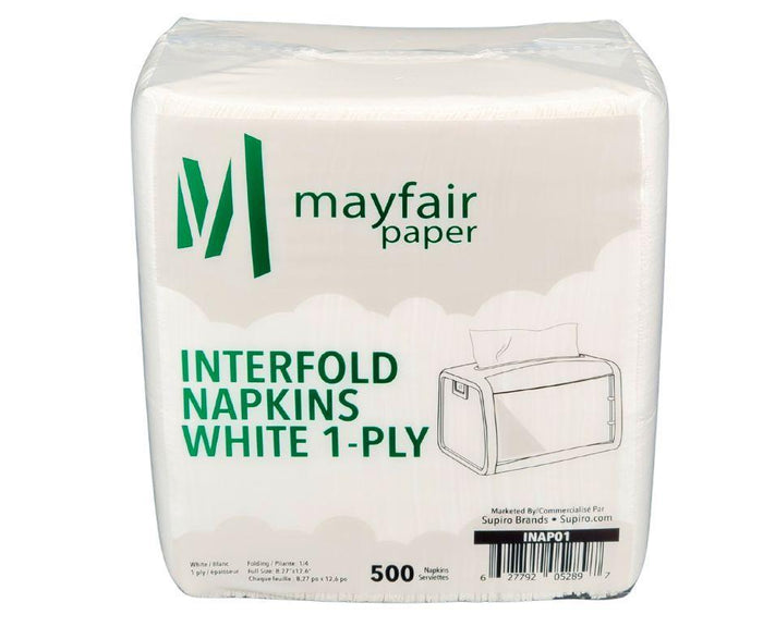 Mayfair - 1 ply Interfold Napkins 1/4 Fold - White - INAP01