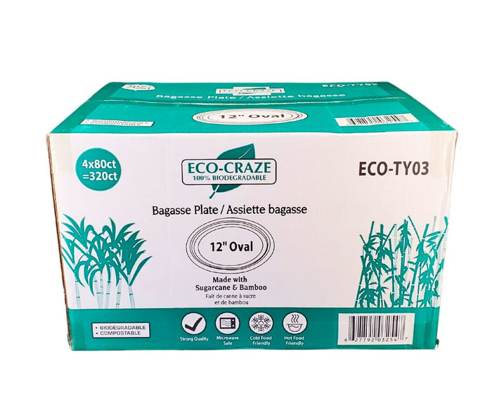 Eco-Craze - 12inch Oval Bagasse Plate - Retail Pack