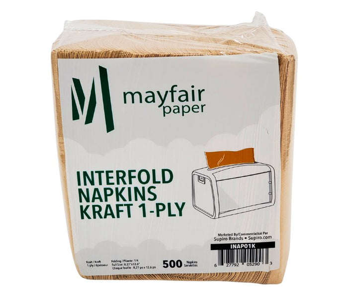 Mayfair - 1 ply Interfold Napkins 1/4 Fold - Kraft - INAP01K
