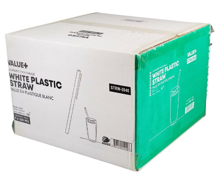 Value+ - 10'' Ind. Wrapped Milkshake Straws – White – Plastic - 6 mm