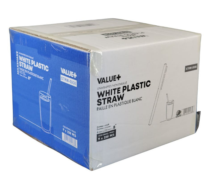 Value+ - 8'' Milkshake Straws – White - Plastic - 6 mm