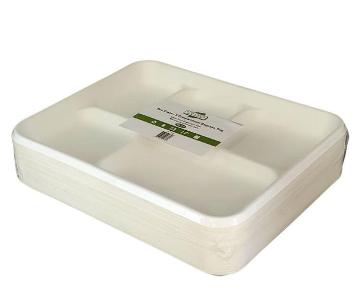 CLR - Eco-Craze - 5 Compartment Bagasse Tray (Thali) - Retail Pack