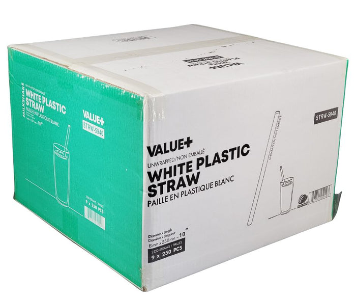 Value+ - 10'' Ind. Wrapped Milkshake Straws – White – Plastic - 6 mm