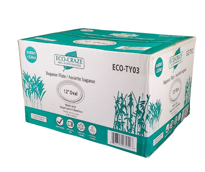 Eco-Craze - 12inch Oval Bagasse Plate - Retail Pack