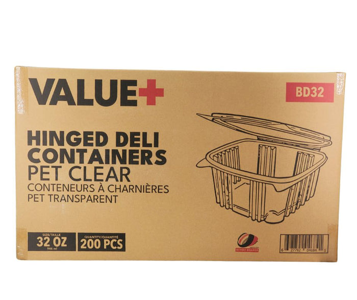 Value+ - 32oz Clear Hinged Deli Container - PET - BD32