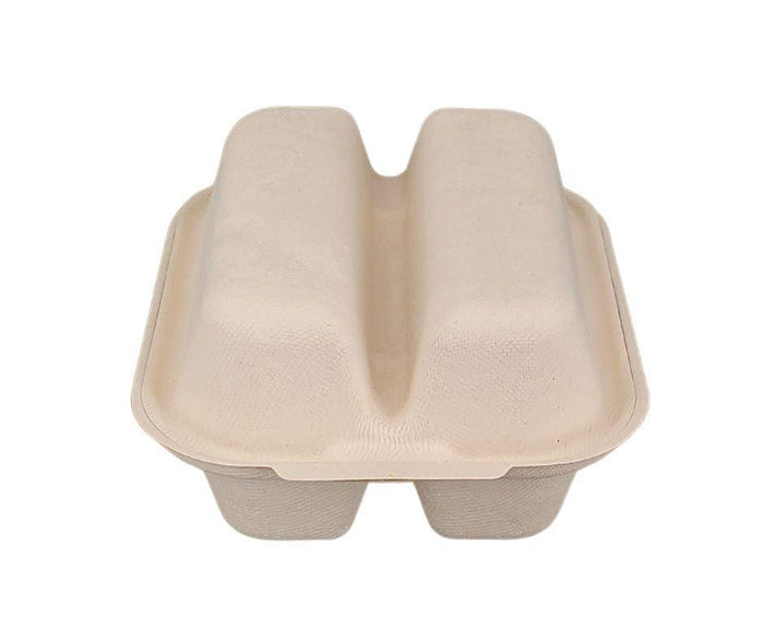 Eco-Craze - Taco - Bagasse Hinged Container - 2 COMPARTMENT