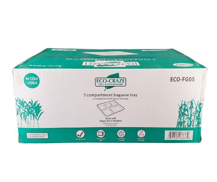 Eco-Craze - Bagasse - 5 Compartment Plate