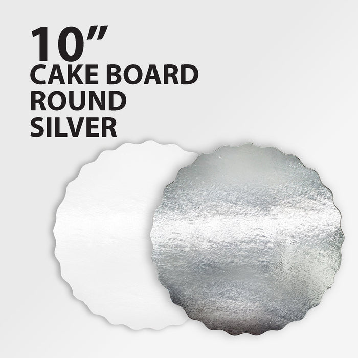 Decora Silver Scallop Round Cake Boards - 10