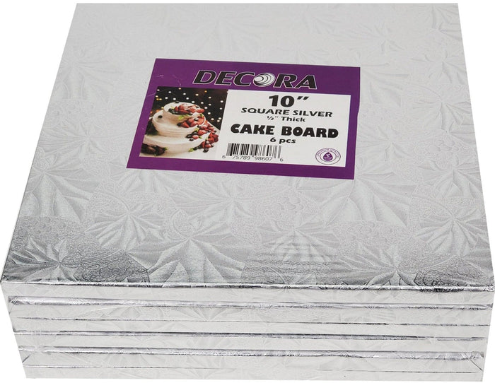 Decora Silver Square Cake Boards - 10