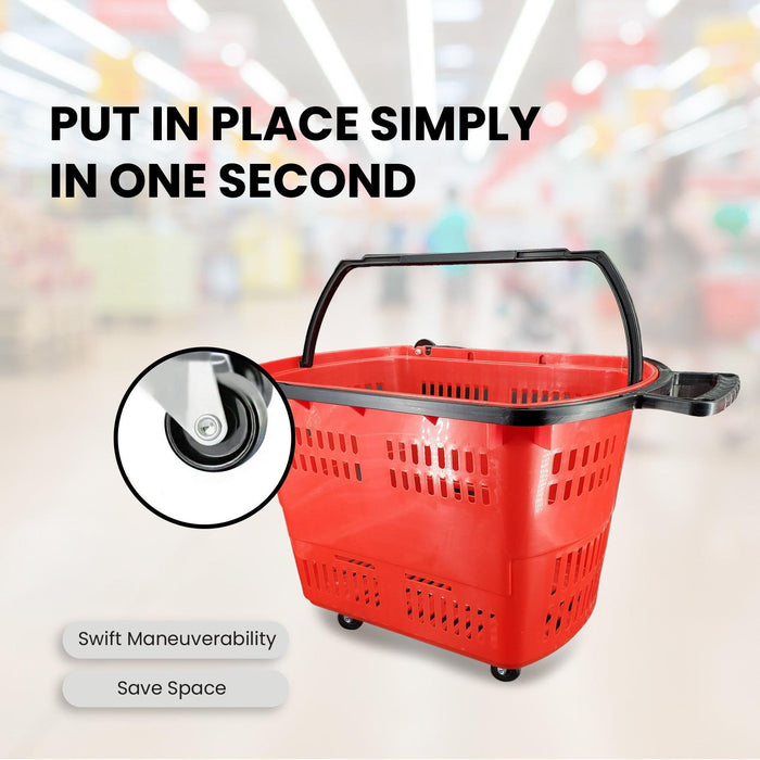 45L Shopping Basket - Handle & Wheels - RED