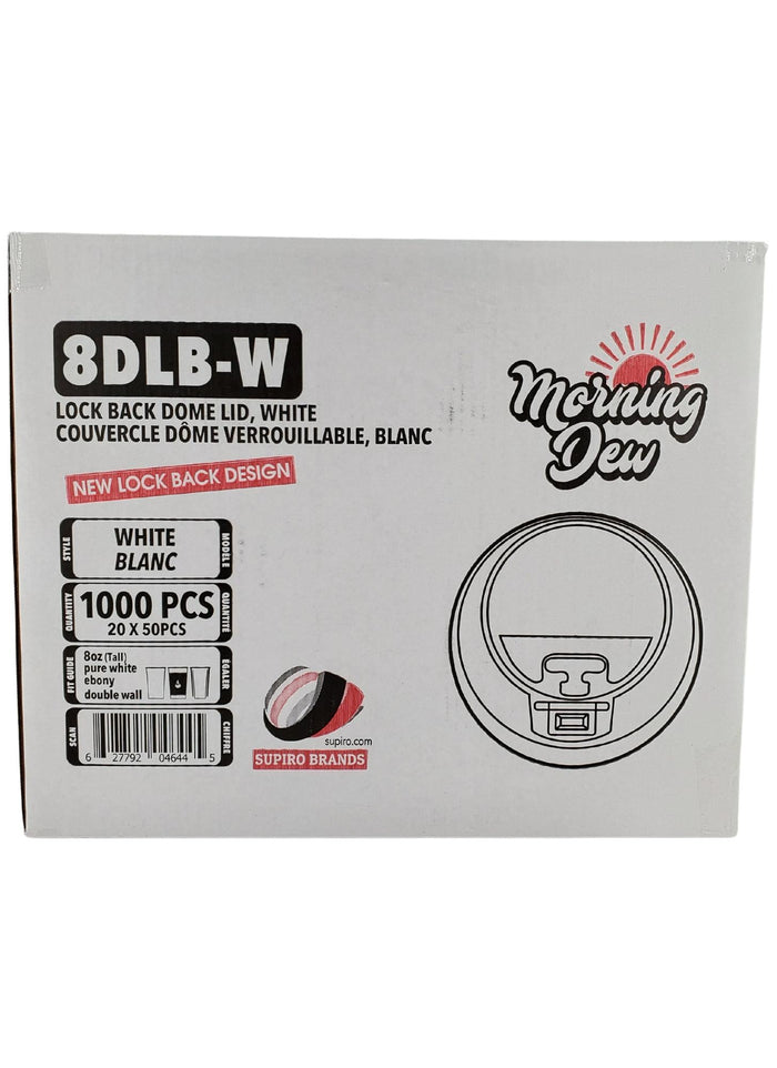Morning Dew - Lock Back, Dome Sip Lid for 8 oz Tall Hot Paper Cups - White